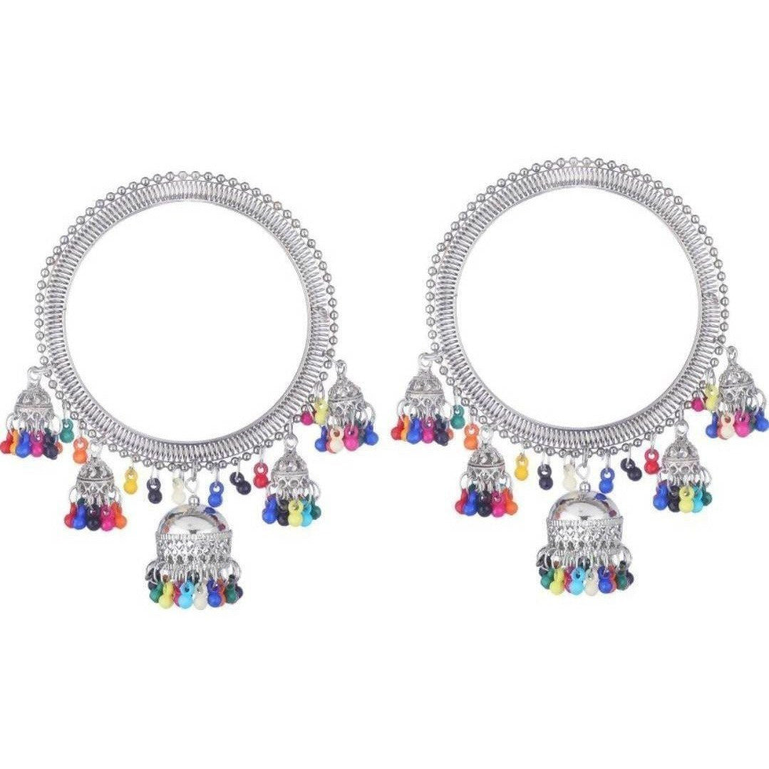 Multicolor Pearls With Small Jhumkas Hanging Bangles