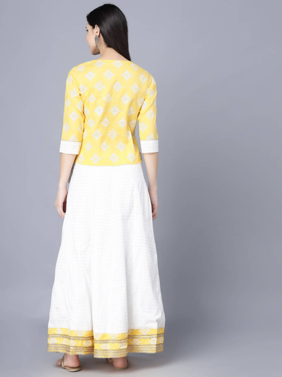 Myshka Yellow White Printed Ready to Wear Lehenga - Distacart
