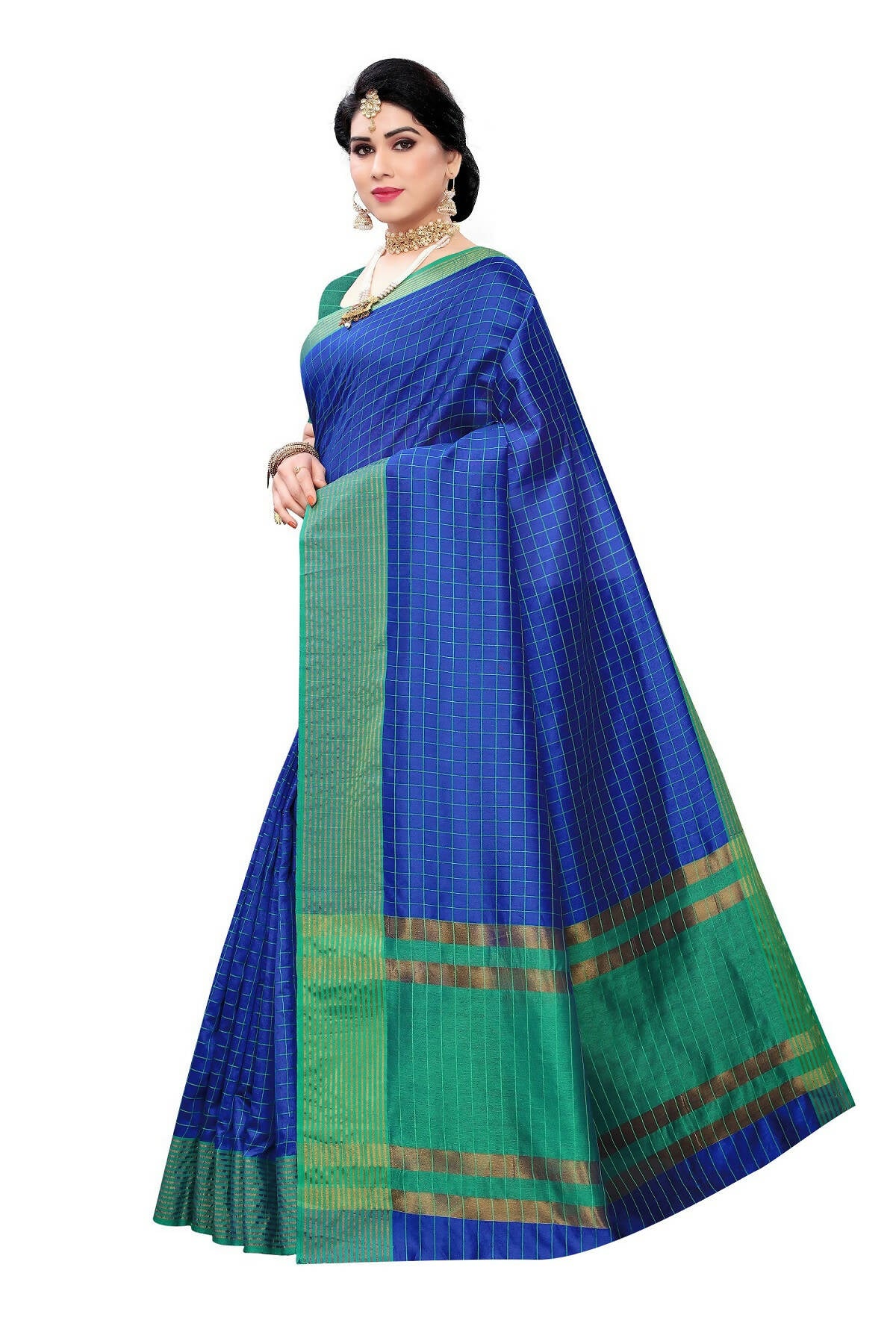 Vamika Blue Cotton Silk Weaving Saree (Manipuri Blue) - Distacart