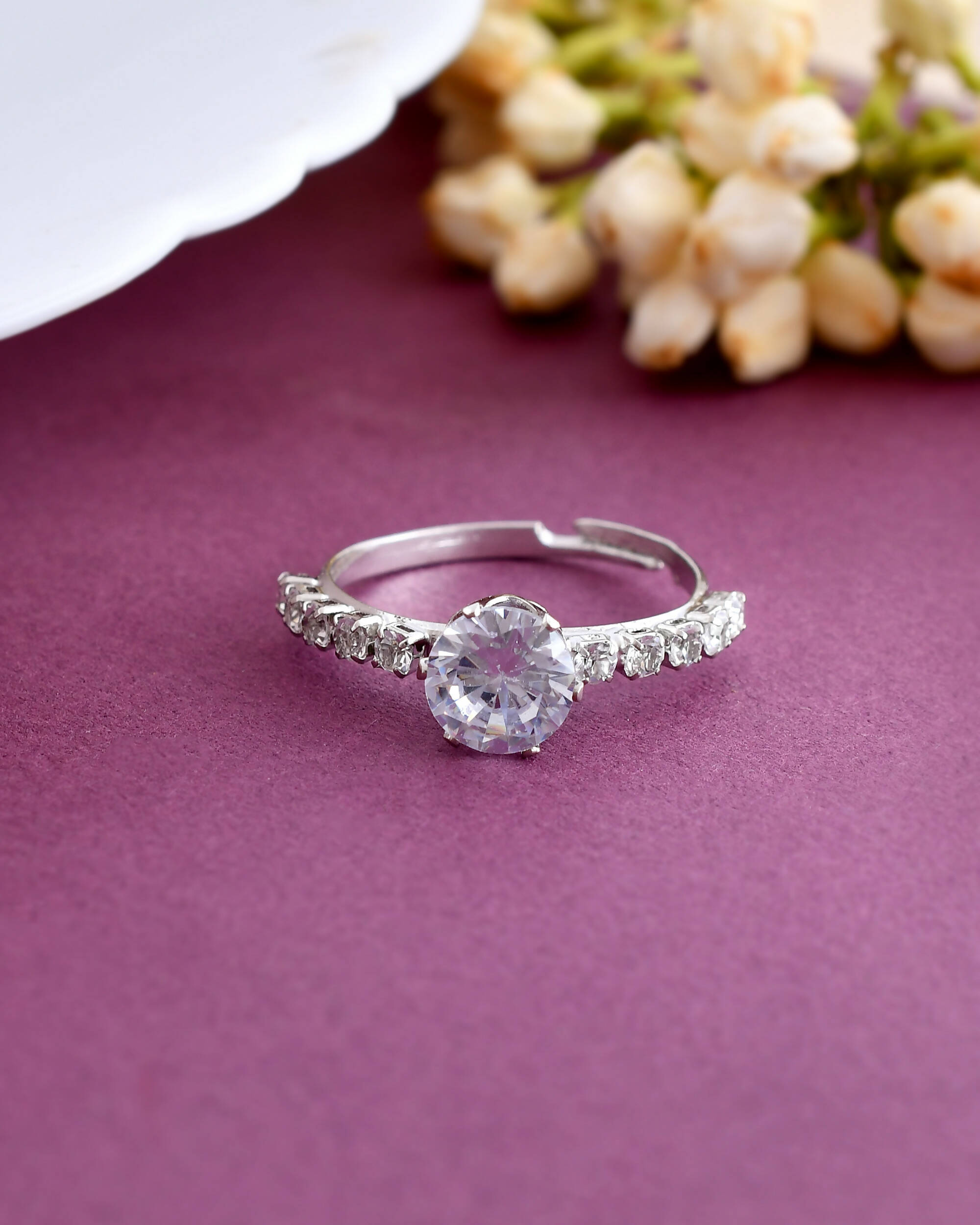 White Diamond Ring in Hammered Platinum - EC Design Jewelry