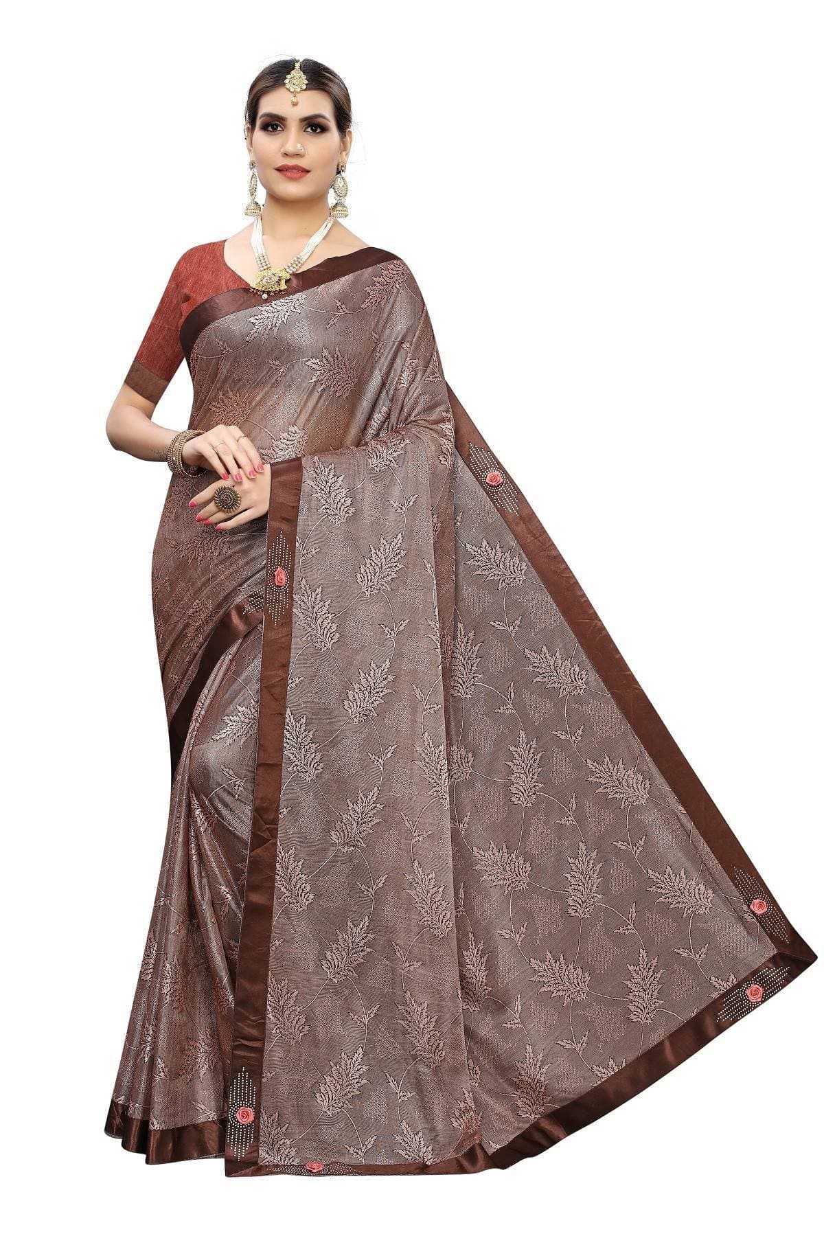 Vamika Coffee Lycra Embroidery Saree