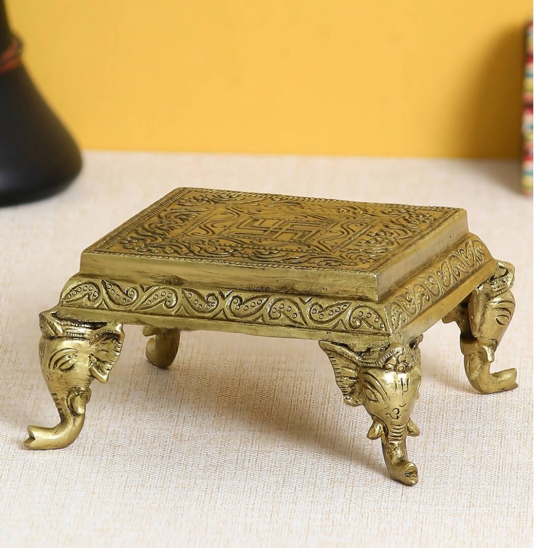 eCraftIndia Gold-Toned Handcrafted Traditional Pooja Chowki With Swastik - Distacart