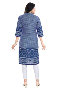 Thumbnail for Snehal Creations Indigo Blue Designer Digital Print Cotton Slub Fabric Long Kurti Tunic - Distacart