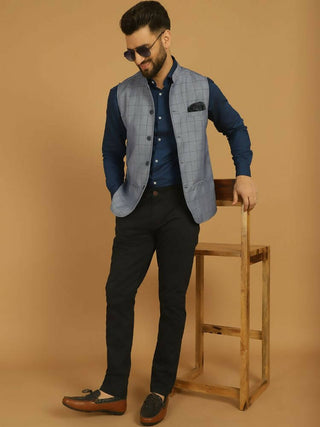 Even Apparels Nehru Jacket With Welt Pockets - Blue - Distacart
