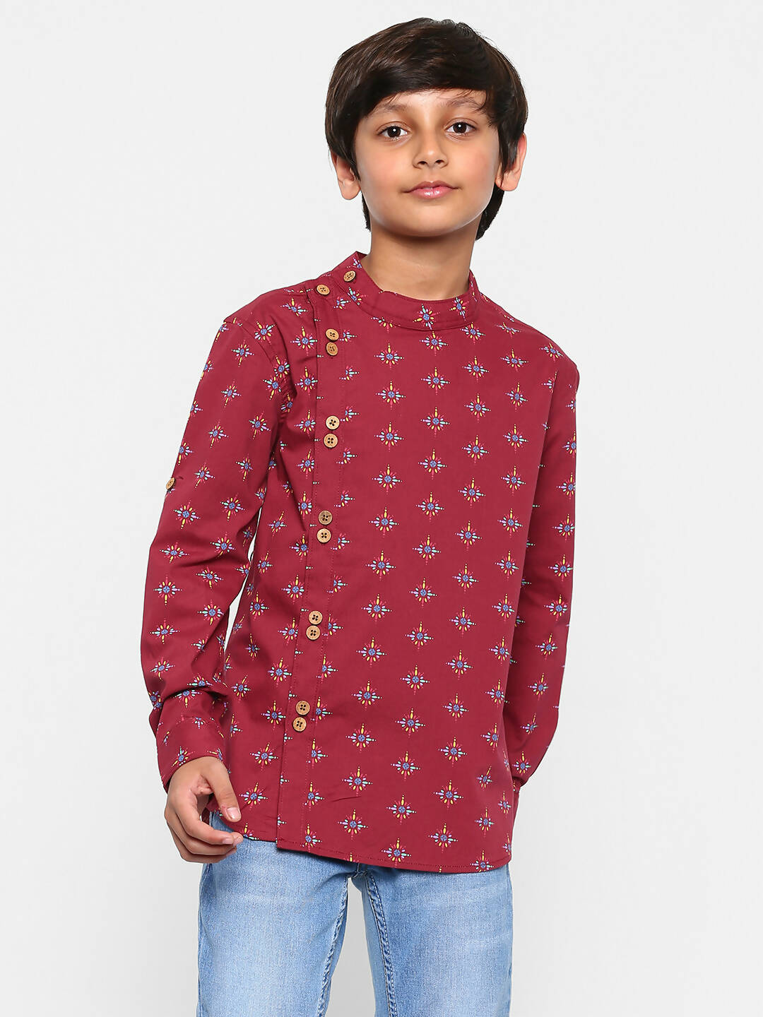 Manet Ethnic Full Sleeves Printed Shirt - Maroon - Distacart