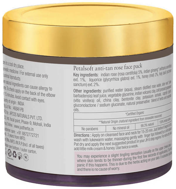 Just Herbs Petalsoft Anti-Tan Rose Face Pack - Distacart