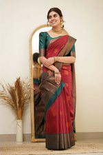 Thumbnail for DEIANA'S Beautiful Golden Jari with New Design Soft Lichi Silk Saree - Maroon - Distacart
