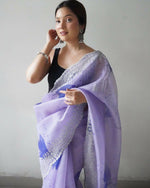 Thumbnail for Vastrasky Blue Organza Saree - Distacart