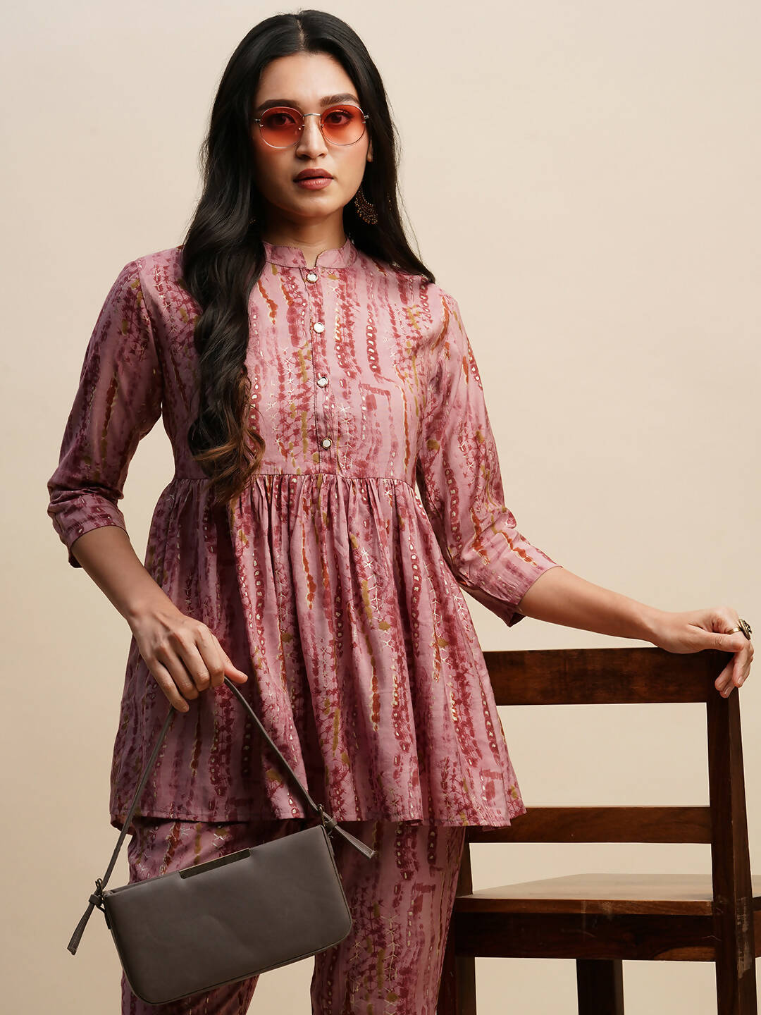 Pink Poly Cotton Tie and dye Printed Top with Matching Trouser - Shivani - Distacart