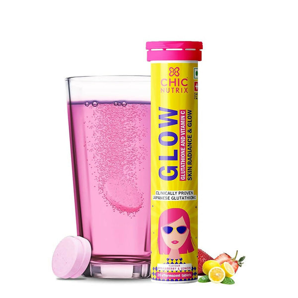 Chicnutrix Glow 500mg Effervescent Tablets - Strawberry & Lemon Flavor - Distacart