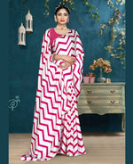 Thumbnail for Pink Japan Satin Stripe Printed Saree With Unstitched Blouse Piece - Laavanya - Distacart