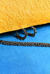 Thumbnail for Tehzeeb Creations Oxidised Silver Colour Necklace And Earrings With Ghunghru Style