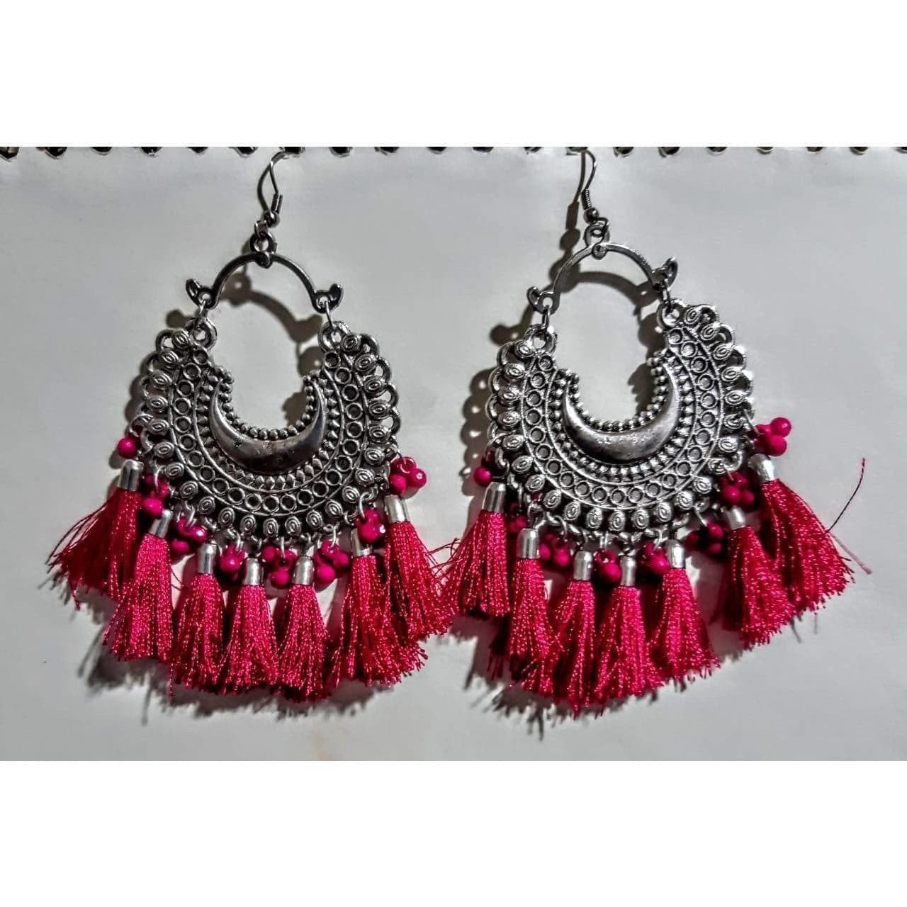 Muskan Fancy Glass Pearl Stone Red Thread Earrings