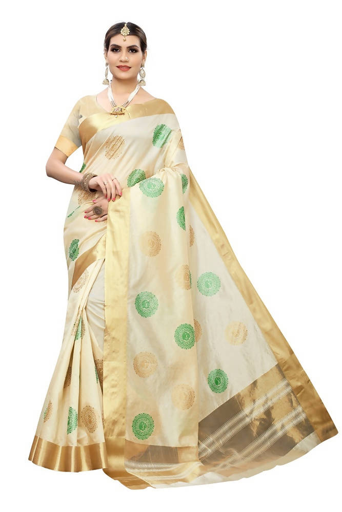 Vamika Cream Cotton Polyester Silk Weaving Saree