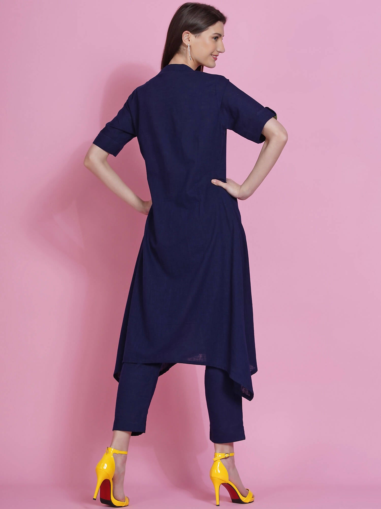 Women Republic Navy Blue Cotton Embroidered Kurta With Pants - Distacart