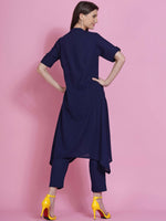 Thumbnail for Women Republic Navy Blue Cotton Embroidered Kurta With Pants - Distacart