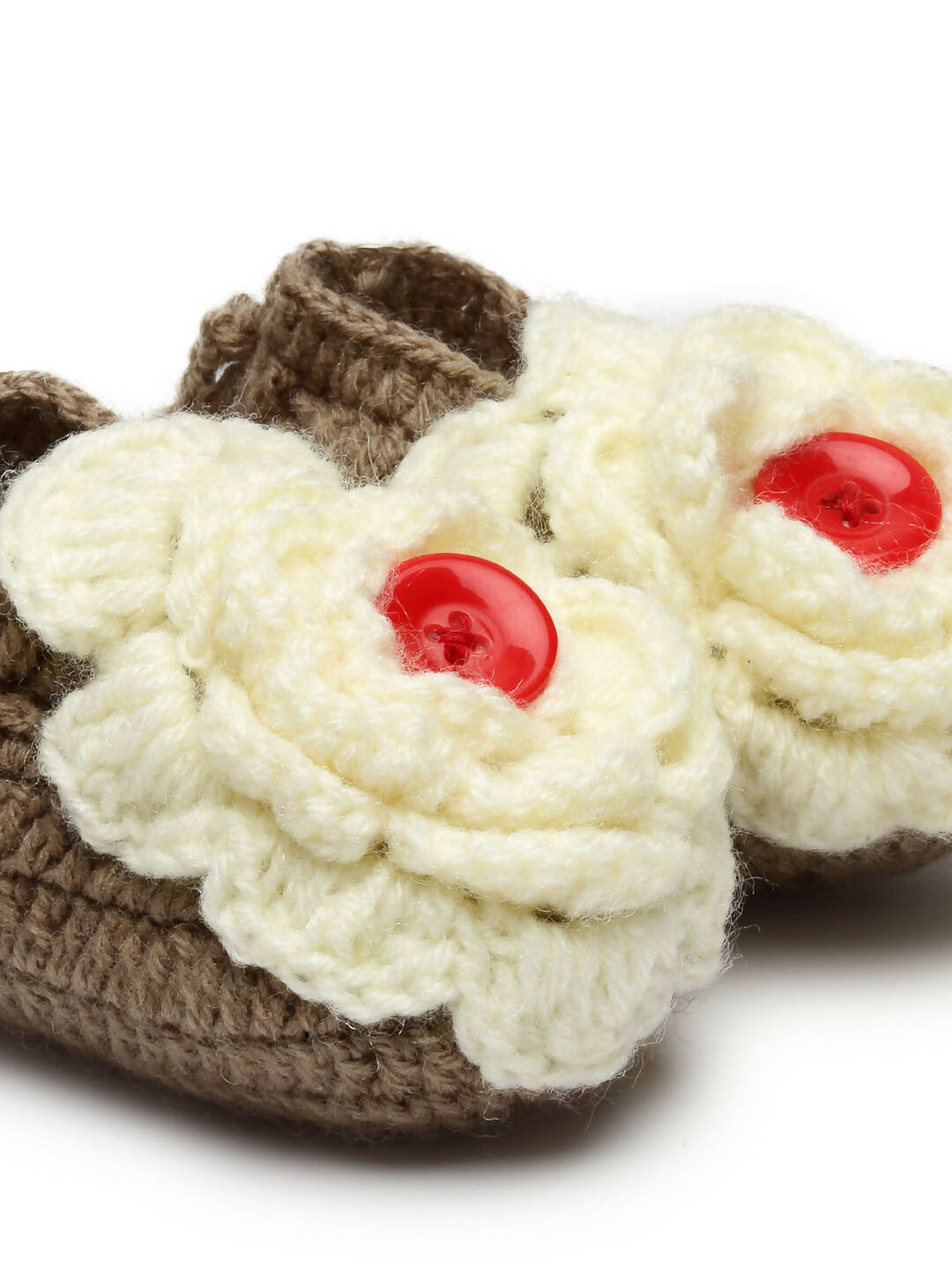 Chutput Kids Woollen Hand Knitted Flower Detailed Booties - Brown - Distacart