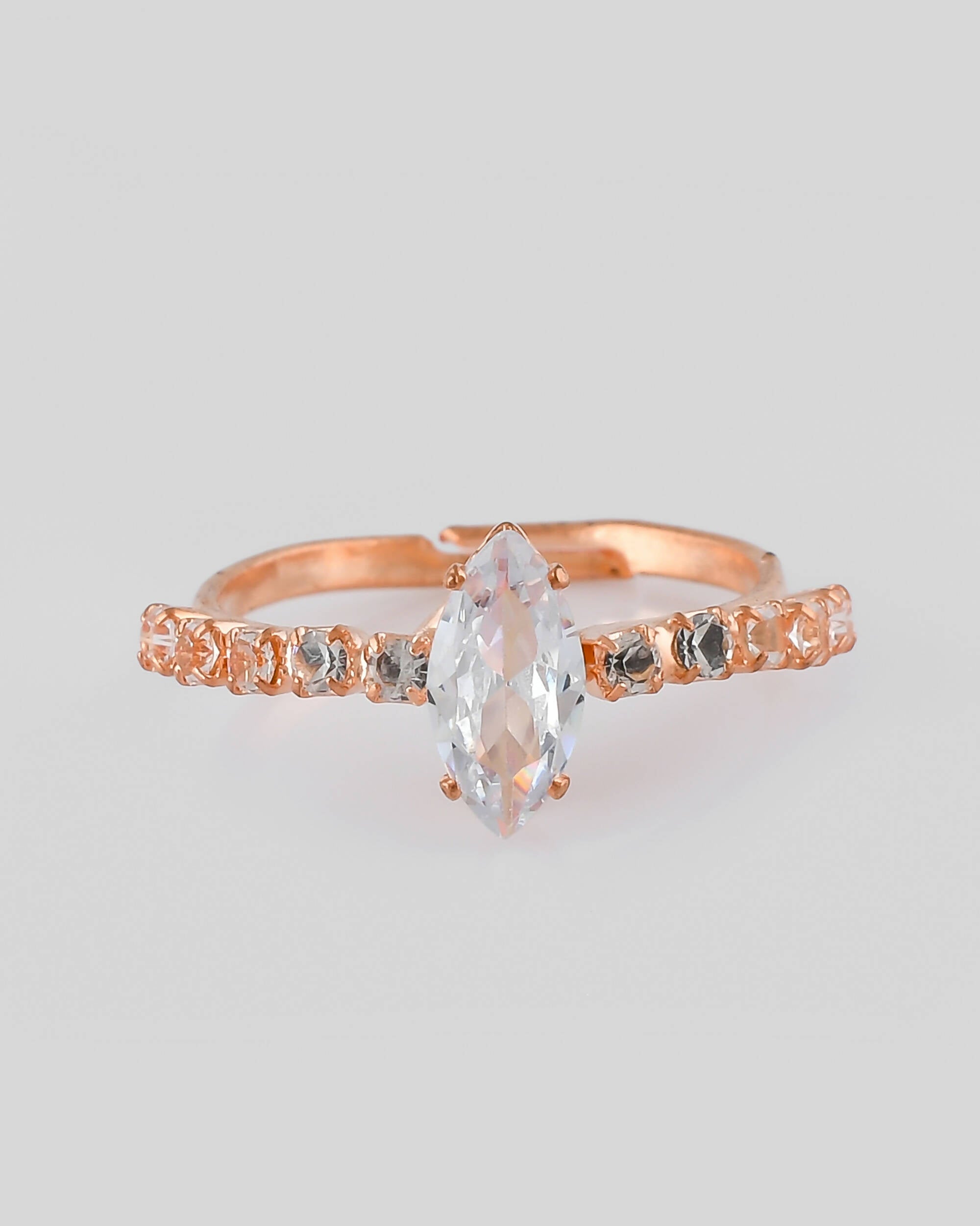 VOJ white CZ-detail Stainless Steel Cubic Zirconia Gold Plated adjustable finger Ring - Distacart