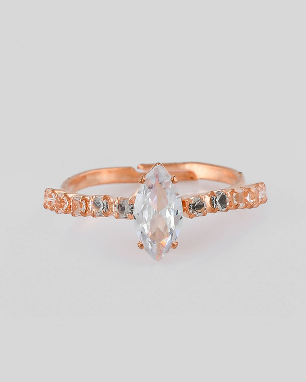VOJ white CZ-detail Stainless Steel Cubic Zirconia Gold Plated adjustable finger Ring - Distacart