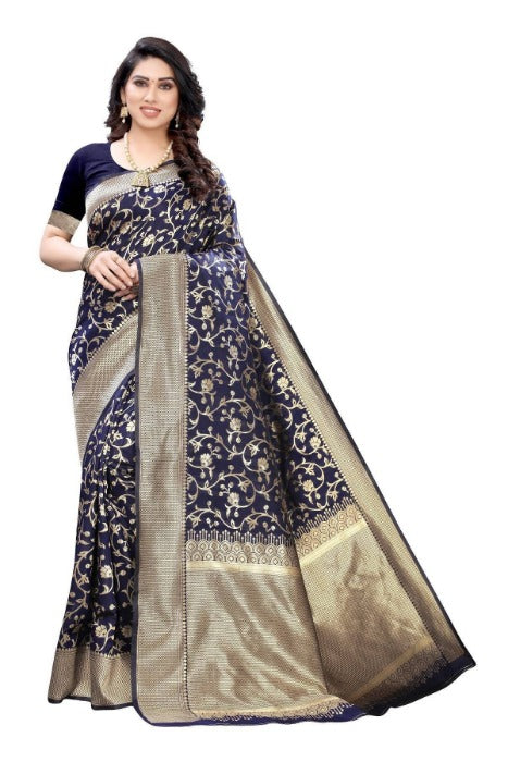 Vamika Banarasi Jacquard Weaving Navy Blue Saree (PARINITI NAVY)