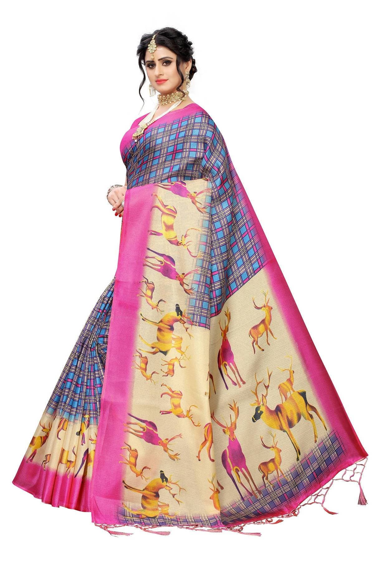 Vamika Multicolor & Pink Kalamkari With Jhalar Khadi Silk Saree