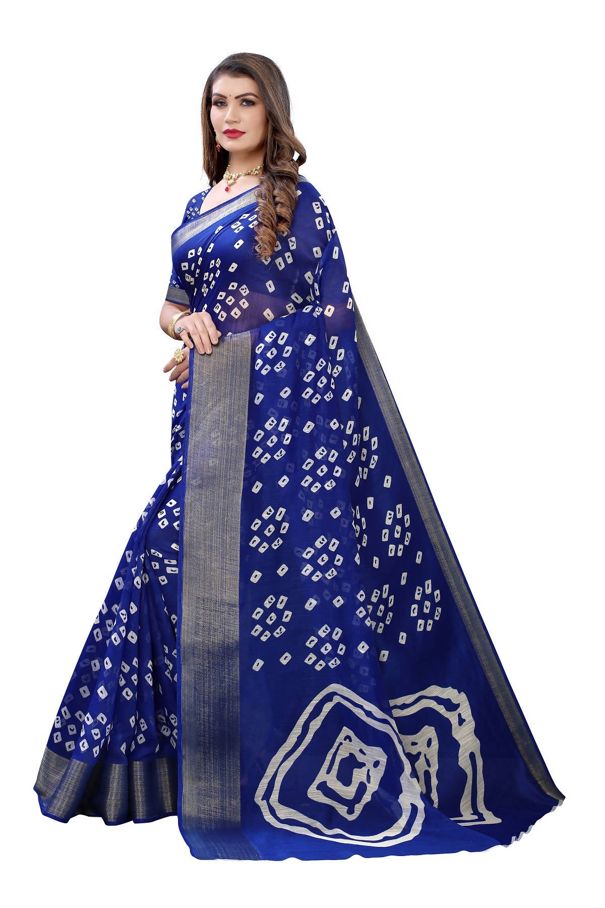 Vamika Beautiful Blue Linen Jari Border Saree (RADHIKA BLUE) - Distacart
