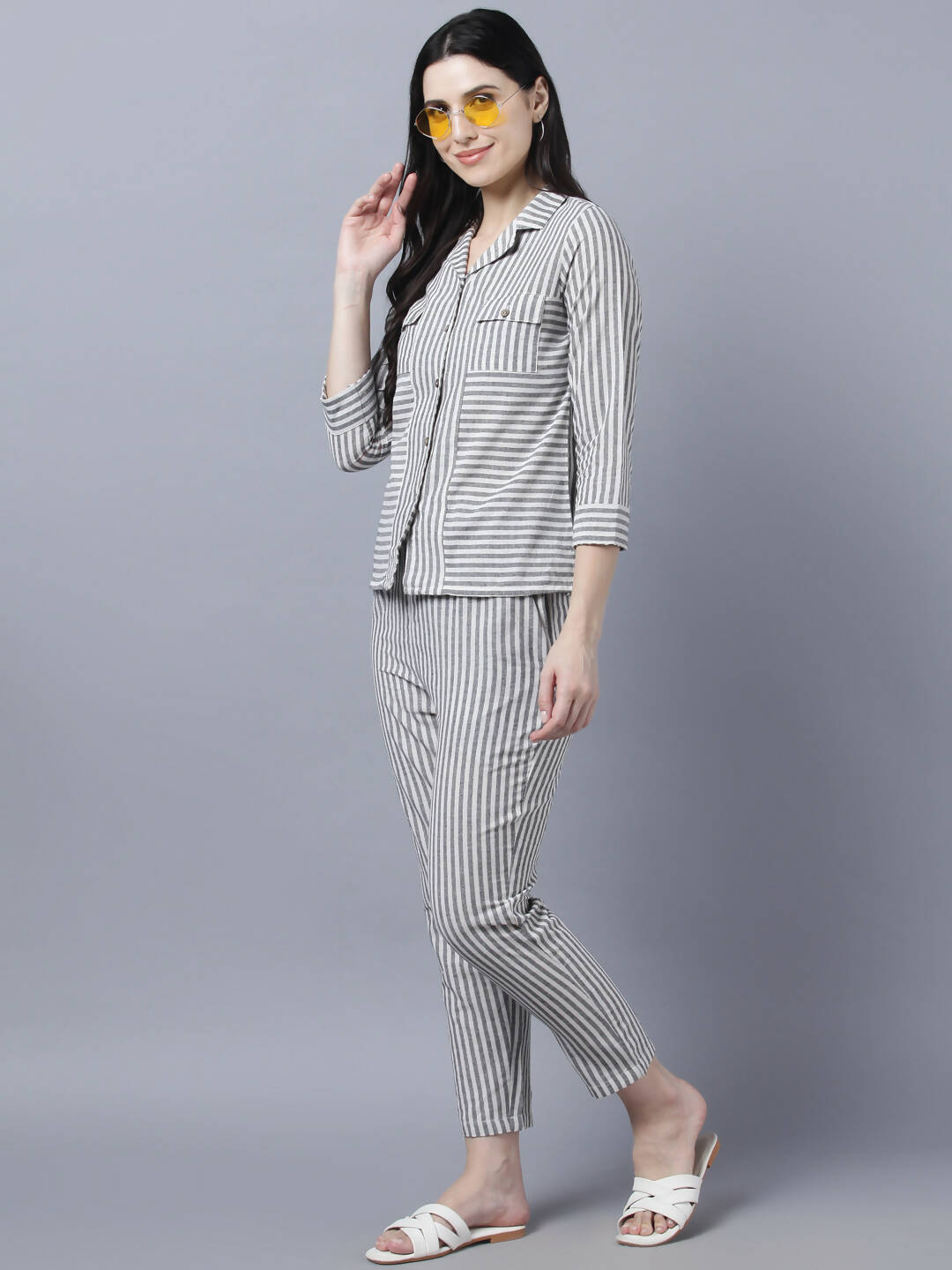 Myshka Stylish Grey 3/4 Sleeve Women's Cords Set - Distacart