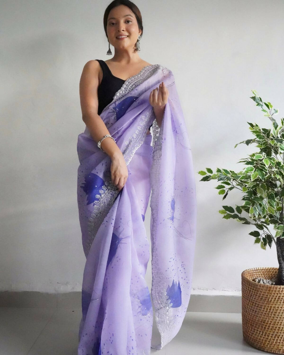 Vastrasky Blue Organza Saree - Distacart