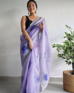 Thumbnail for Vastrasky Blue Organza Saree - Distacart