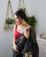 Thumbnail for Vastrasky Black Organza Saree - Distacart