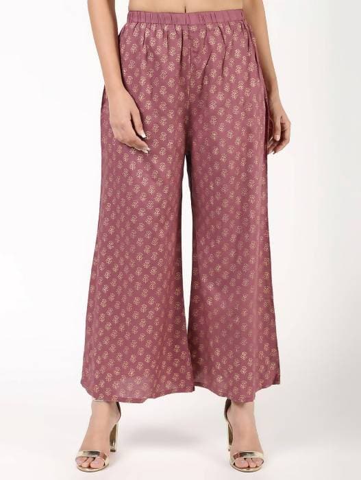 Aniyah Rayon Block Print Flared Pink Palazzo Dusty (AN-158K)