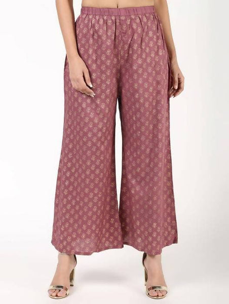 Aniyah Rayon Block Print Flared Pink Palazzo Dusty (AN-158K)