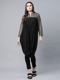Thumbnail for Ahalyaa Womens Black Crepe Rubber Print Cowl Style Kurta - Distacart