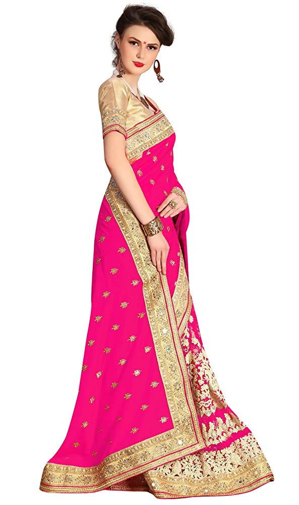 Sarvadarshi Fashion Women's Light Pink Brocade Silk Saree With Unstitched Blouse