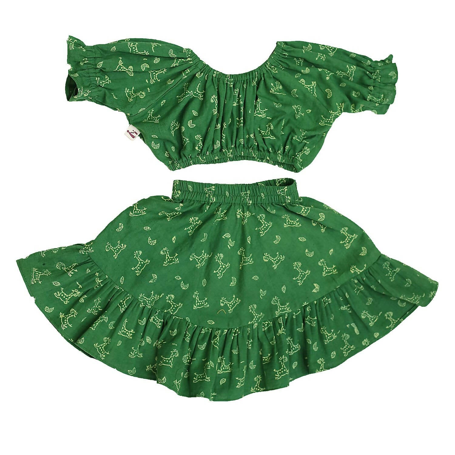 Mhyssa Green Round Neck Top and Skirt Set - Distacart