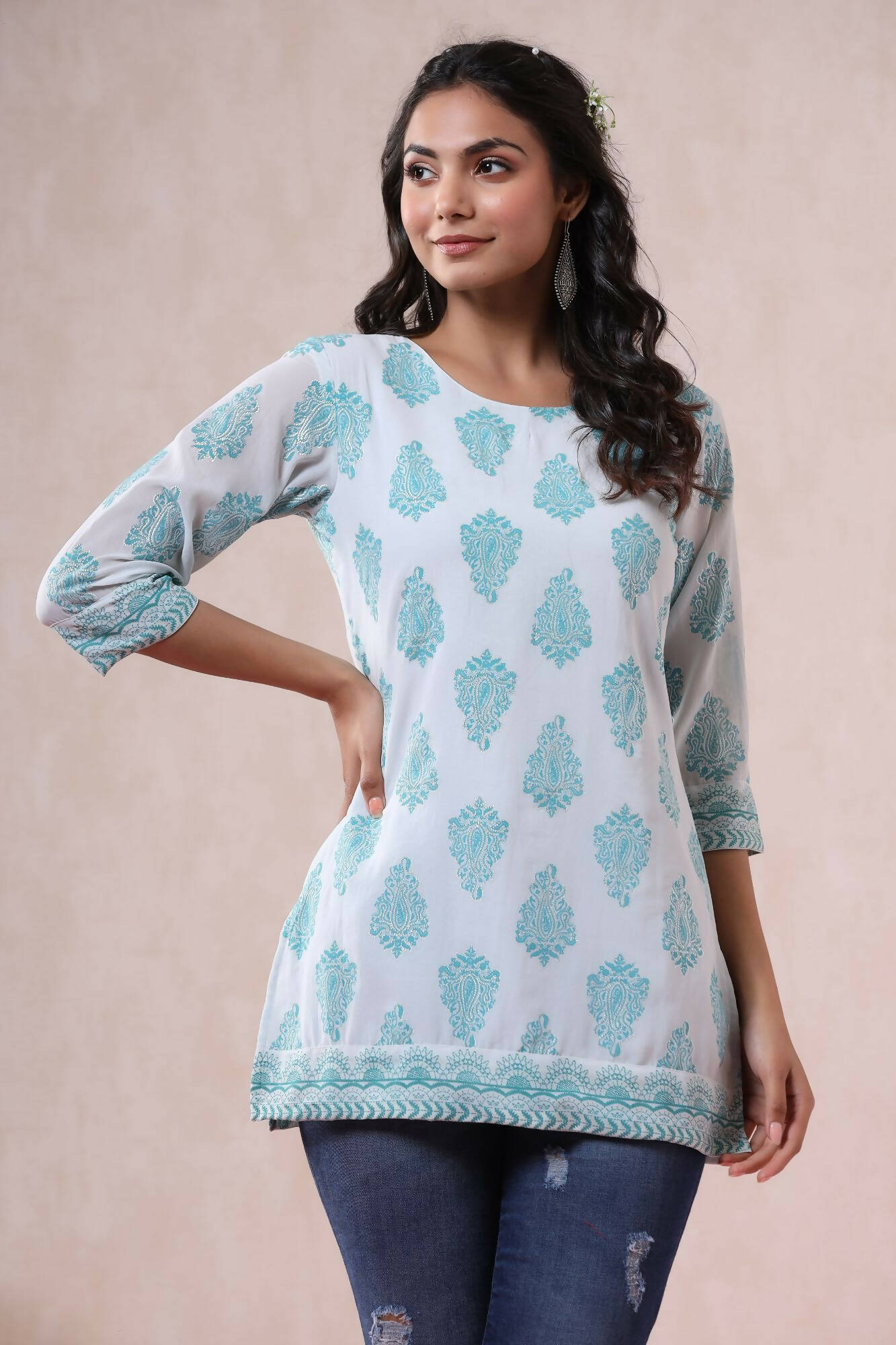 Juniper Women Bluemulti Georgette Printed Straight Tunic - Distacart