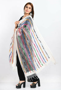 Thumbnail for Mominos Fashion Moeza Women's Orgenza Multi Thread Mirror Work White Dupatta - Distacart