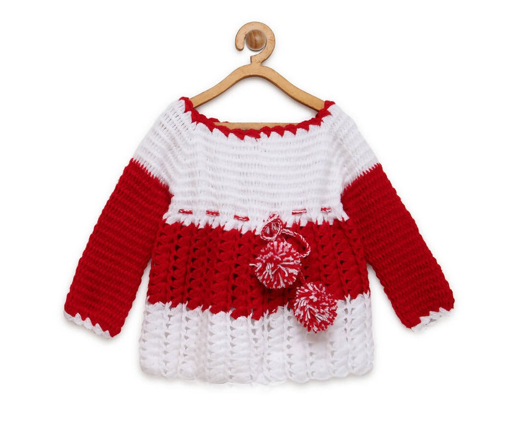 ChutPut Hand knitted Floral Crochet Wool Dress - Red - Distacart