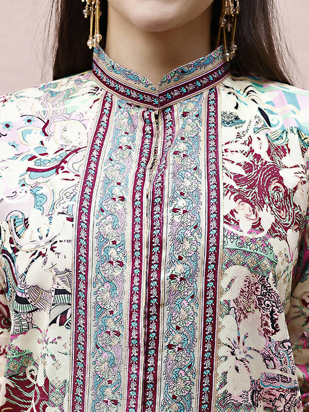 Cream Rayon Floral Printed Top with Matching Bottom - Eesha - Distacart