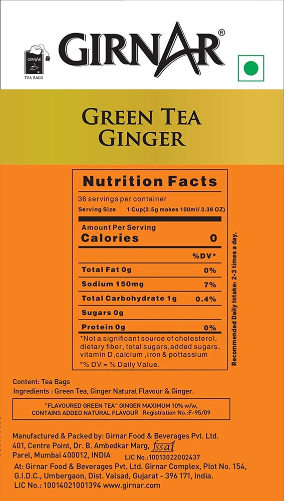 Girnar Green Tea Ginger Nutrition Facts