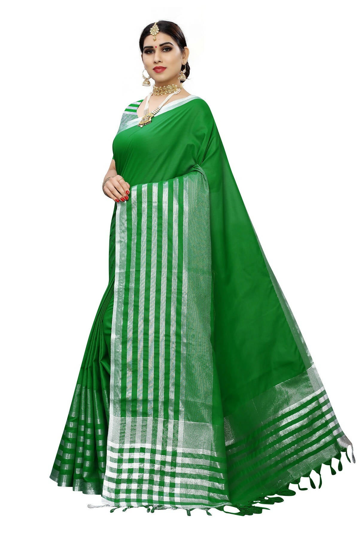 Vamika Green Cotton Silk Weaving Saree (Twitter Green) - Distacart