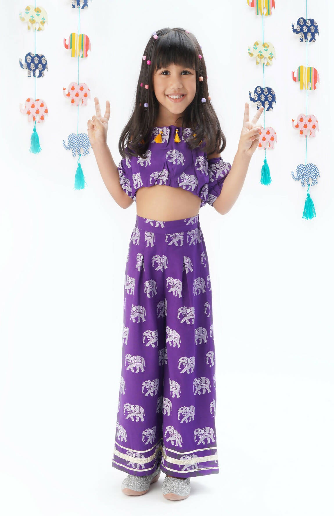 Lil Drama Trunk Tales Girls Purple Crop Top With Pants Co-Ordinate Set - Distacart