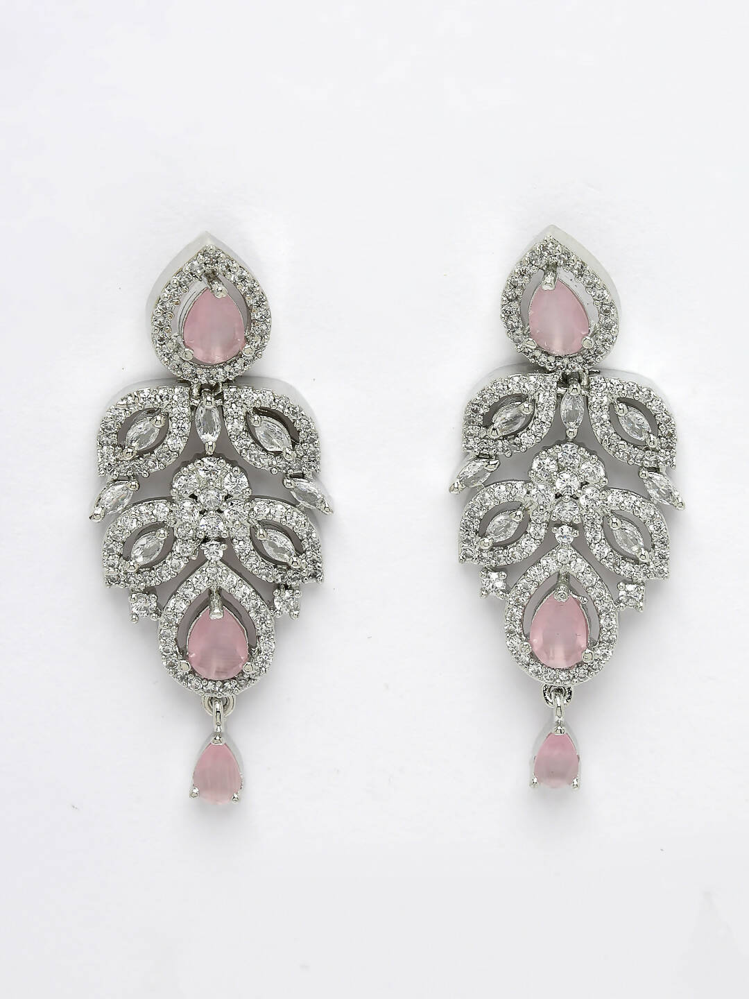 NVR Women Silver Plated & Pink Cz Stone Handcrafted Jewellery Set - Distacart