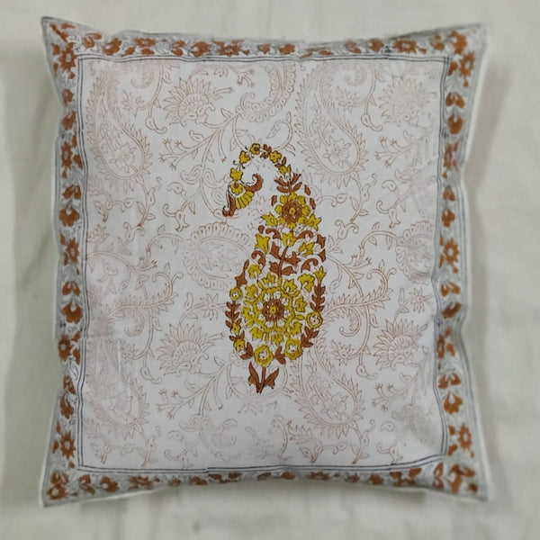 The Decor Nook Yellow Brown Paisley With Brown Border Cushion Cover - Distacart