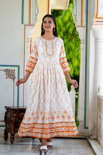 Thumbnail for Juniper Women's White Yellow Rayon Festive Wear Printed Gotta Work Dress - Distacart