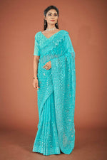 Thumbnail for Vastrasky Sky Blue Georgette Designer Saree - Distacart