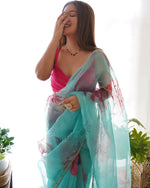 Thumbnail for Vamsee Sky Blue Organza Saree - Distacart
