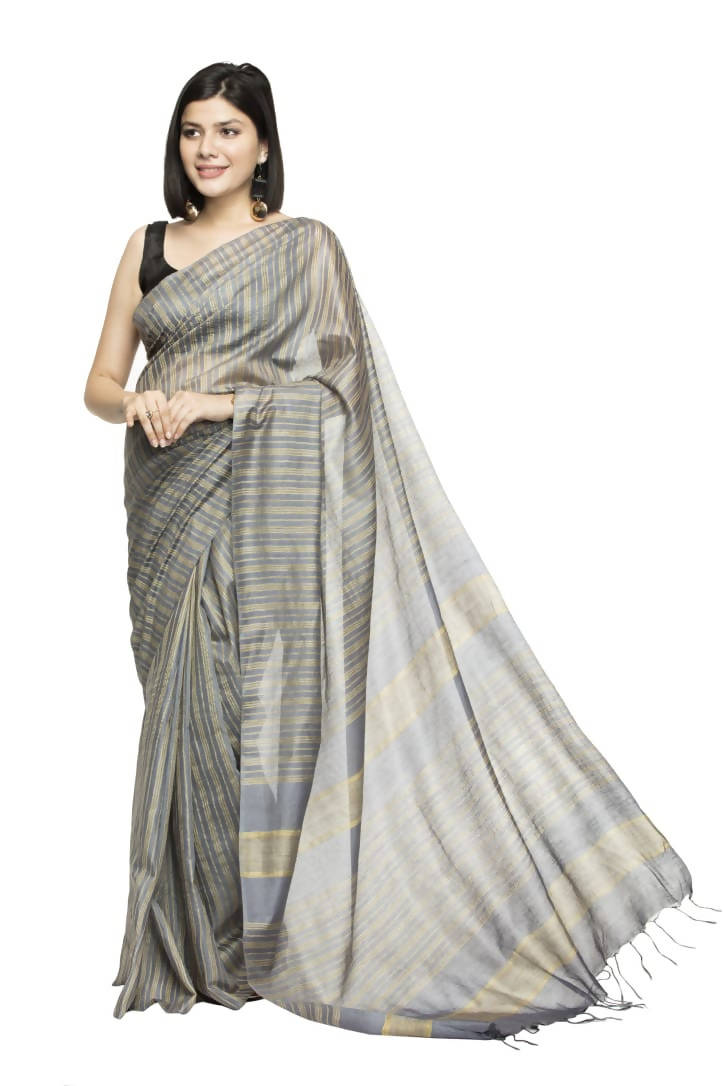 Mominos Fashion Grey Color Bhagalpuri Saree