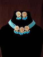 Thumbnail for Mominos Fashion Johar Kamal Women's Sky Blue Beads Pearls Gold-Plated Jewellery Set