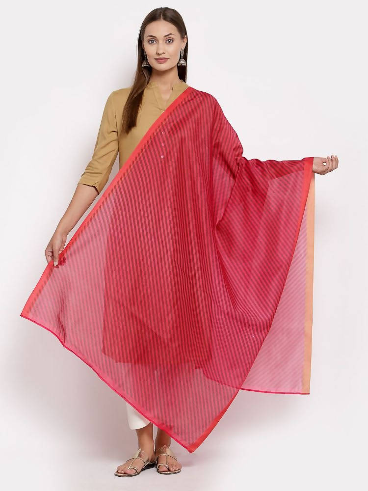 Myshka Women's Red Cotton Solid Casual Dupatta